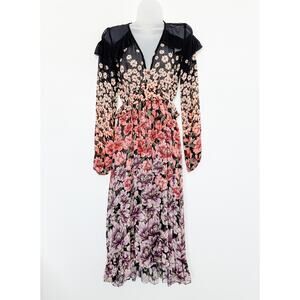 Farm Rio Womens Dress Sz S Rainbow Garden Midi Romantic Boho Dark Floral Cottage